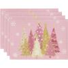 Artoid Mode Xmas Trees Snowflakes Winter Placemats Set of 4, 12×18 Inch Seasonal Red Christmas Table Mats for Party Kitchen Dining Decoration(Pink)