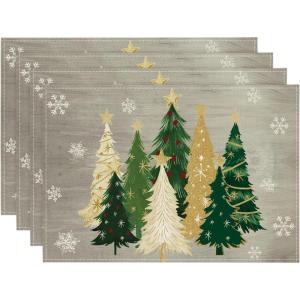 Artoid Mode Xmas Trees Snowflakes Winter Placemats Set of 4, 12×18 Inch Seasonal Red Christmas Table Mats for Party Kitchen Dining Decoration(Gray)