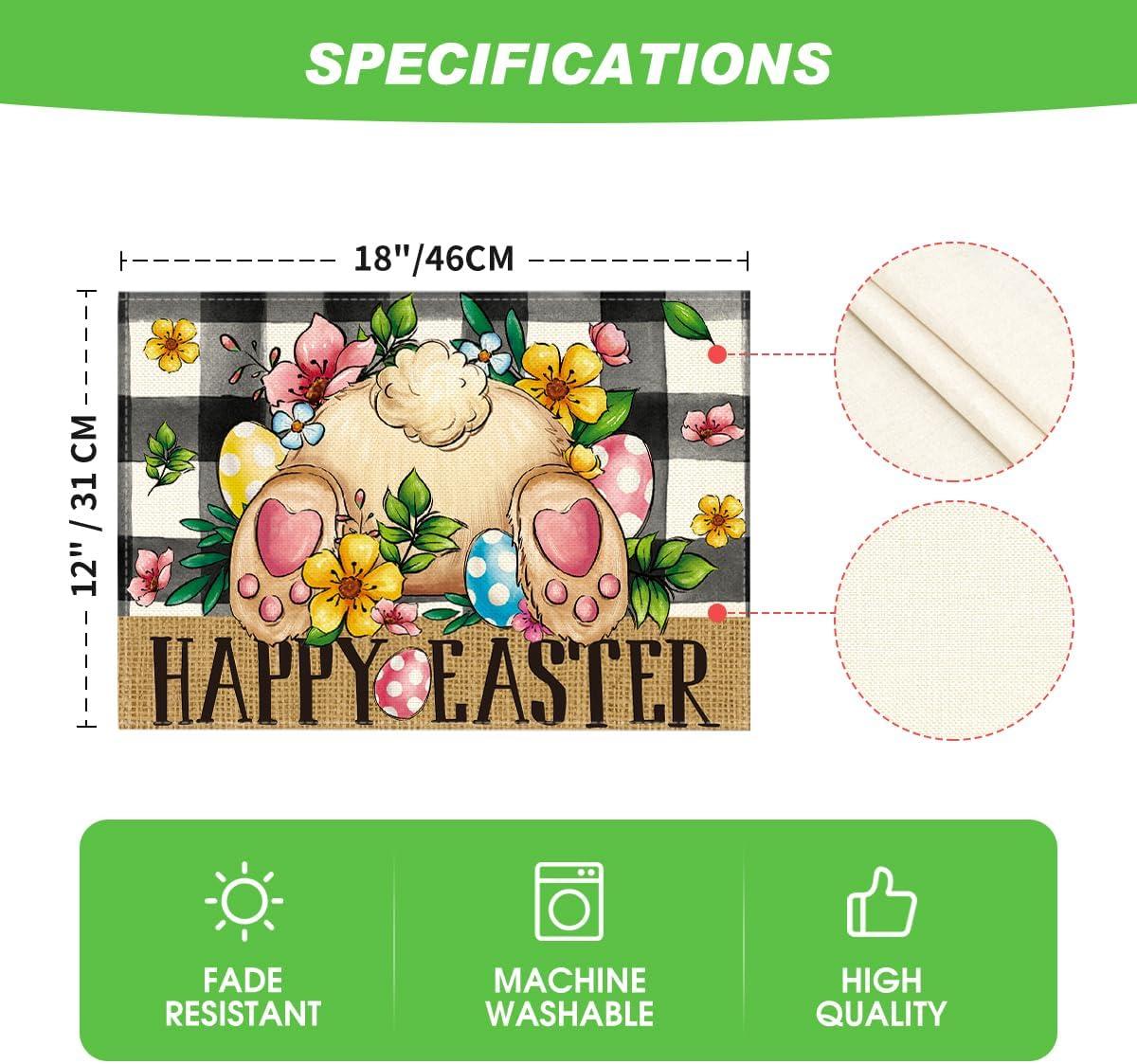imageArtoid Mode Buffalo Plaid Bunny Egg Flowers Happy Easter Place Mats 12x18 Inch Set of 4 and Table Runner 13x72 Inch