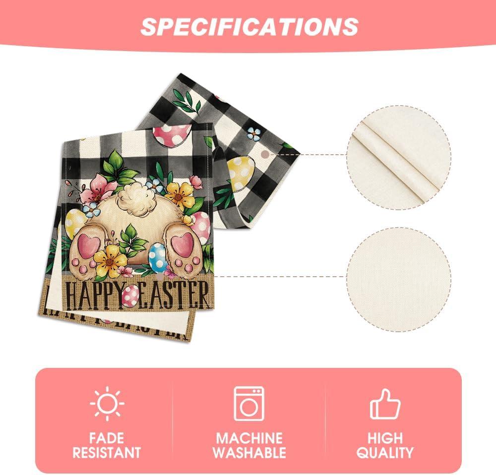 imageArtoid Mode Buffalo Plaid Bunny Egg Flowers Happy Easter Place Mats 12x18 Inch Set of 4 and Table Runner 13x72 Inch
