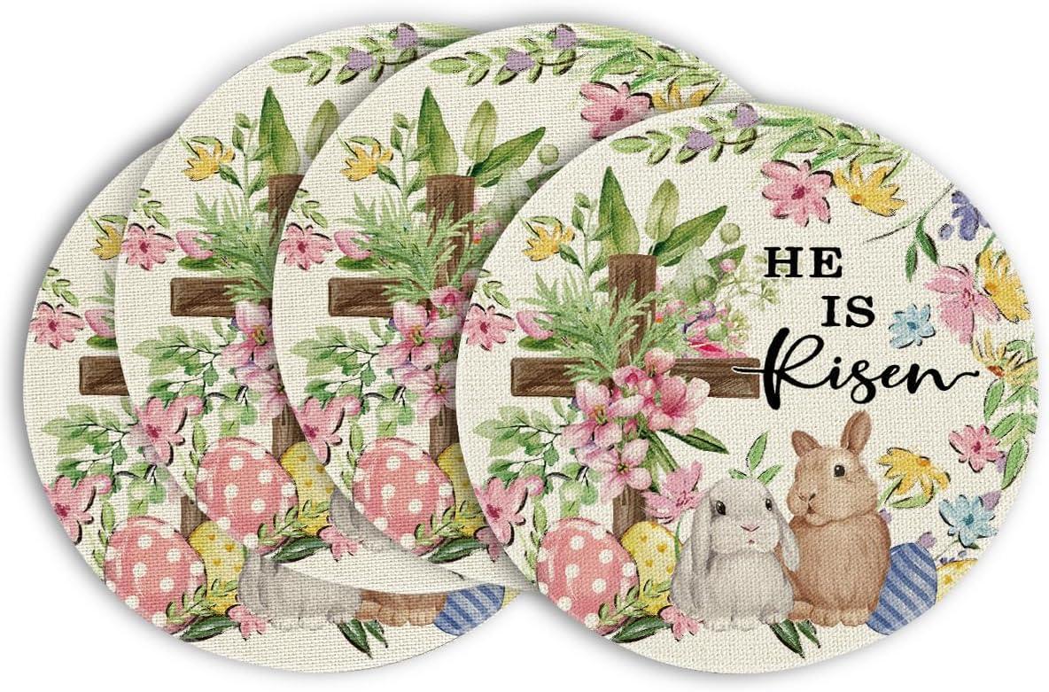 imageArtoid Mode Bunny Rabbits Flower Colorful Eggs Easter Placemats Set of 4 12x18 Inch Seasonal Spring Table Mats for Party Kitchen Dining DecorationBeige