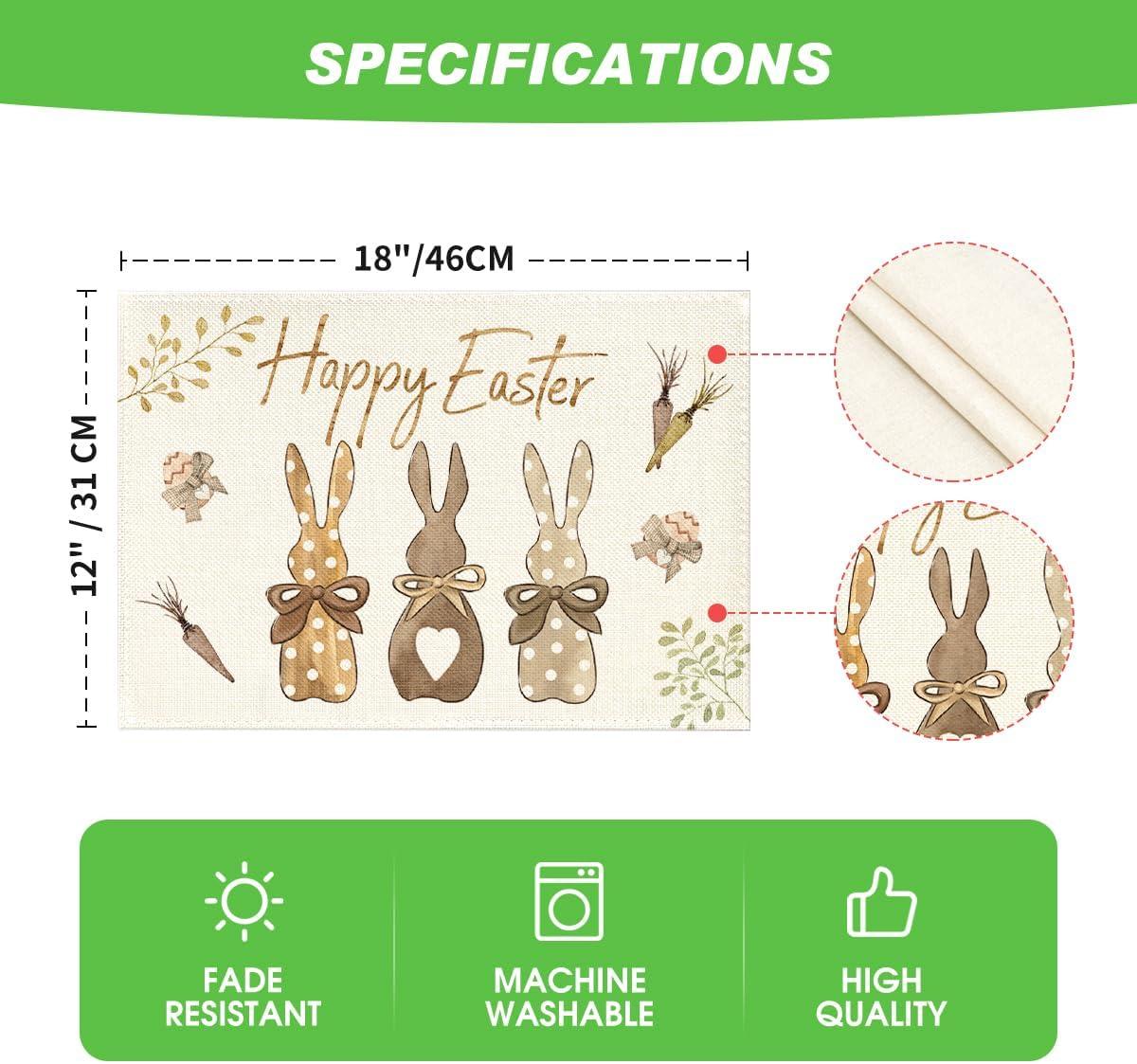 imageArtoid Mode Carrots Rabbit Bunny Happy Easter Place Mats 12x18 Inch Set of 4 and Table Runner 13x72 Inch