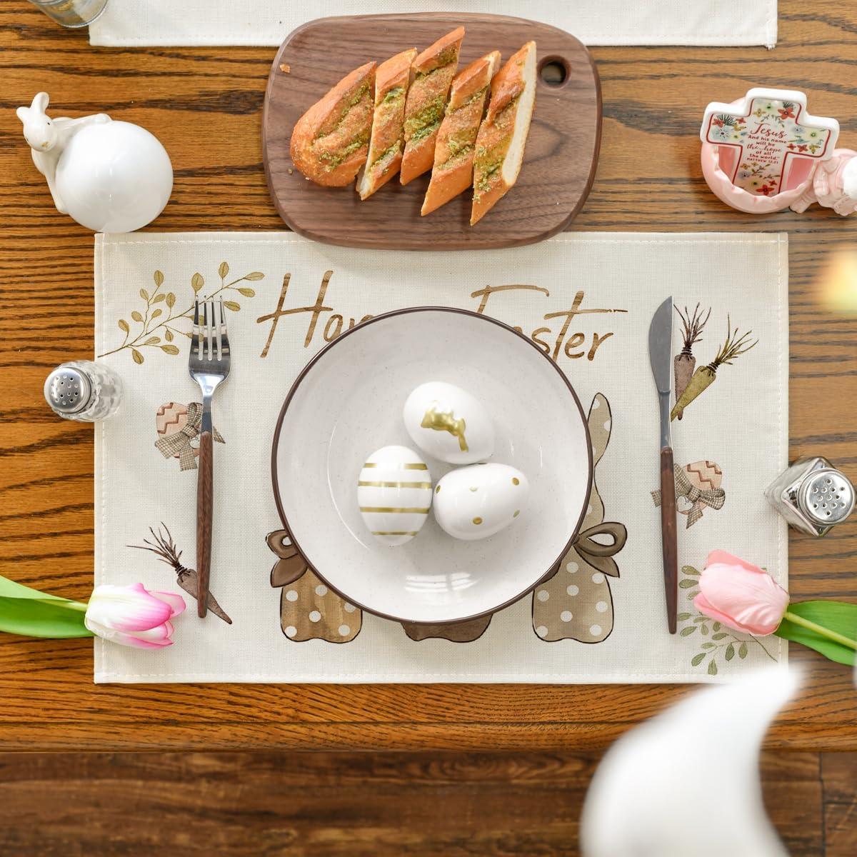 imageArtoid Mode Carrots Rabbit Bunny Happy Easter Place Mats 12x18 Inch Set of 4 and Table Runner 13x72 Inch