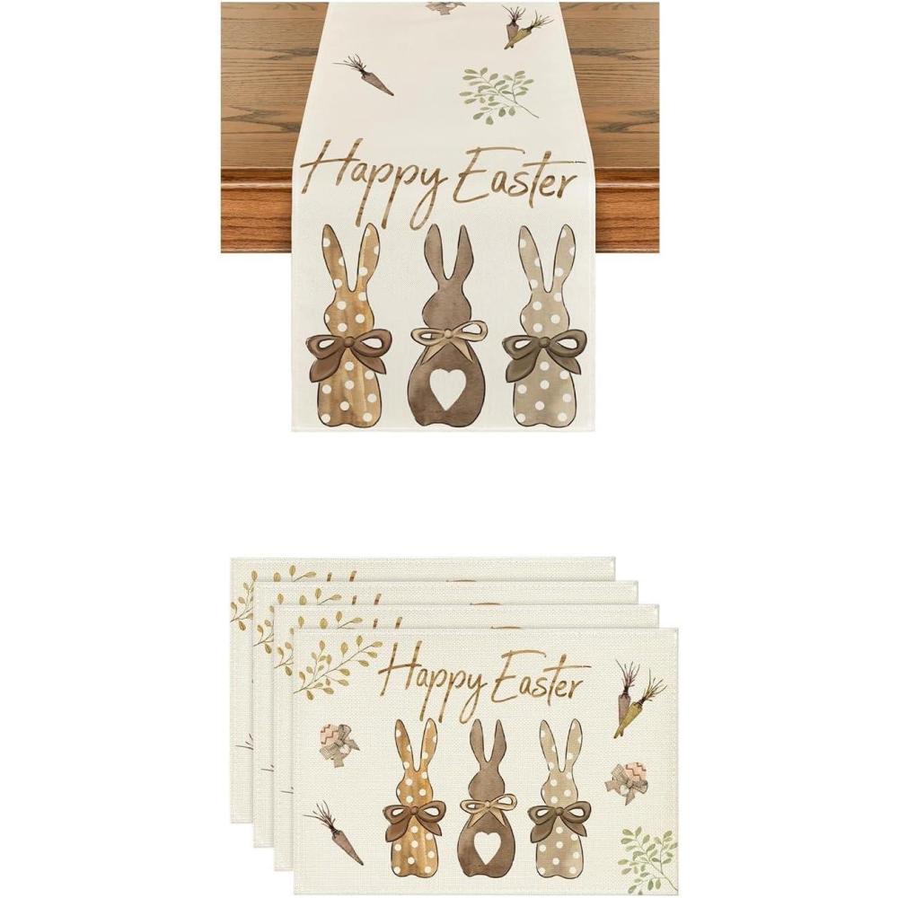 imageArtoid Mode Carrots Rabbit Bunny Happy Easter Place Mats 12x18 Inch Set of 4 and Table Runner 13x72 Inch