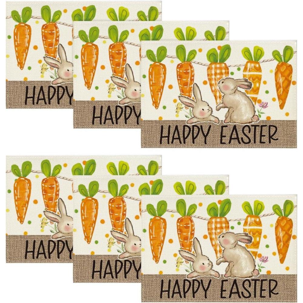 imageArtoid Mode Easter Round Placemats Set of 4 14 Inch Bunnys Carrots Spring Farmhouse Round Table Mats for Easter Party Dining DecorationYellow