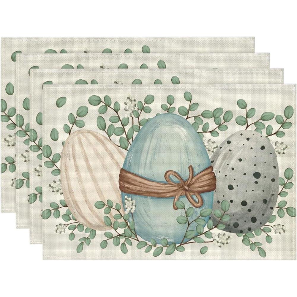 imageArtoid Mode Eucalyptus Eggs Easter Placemats Set of 4 12x18 Inch Spring Seasonal Table Mats for Party Kitchen Dining Decoration