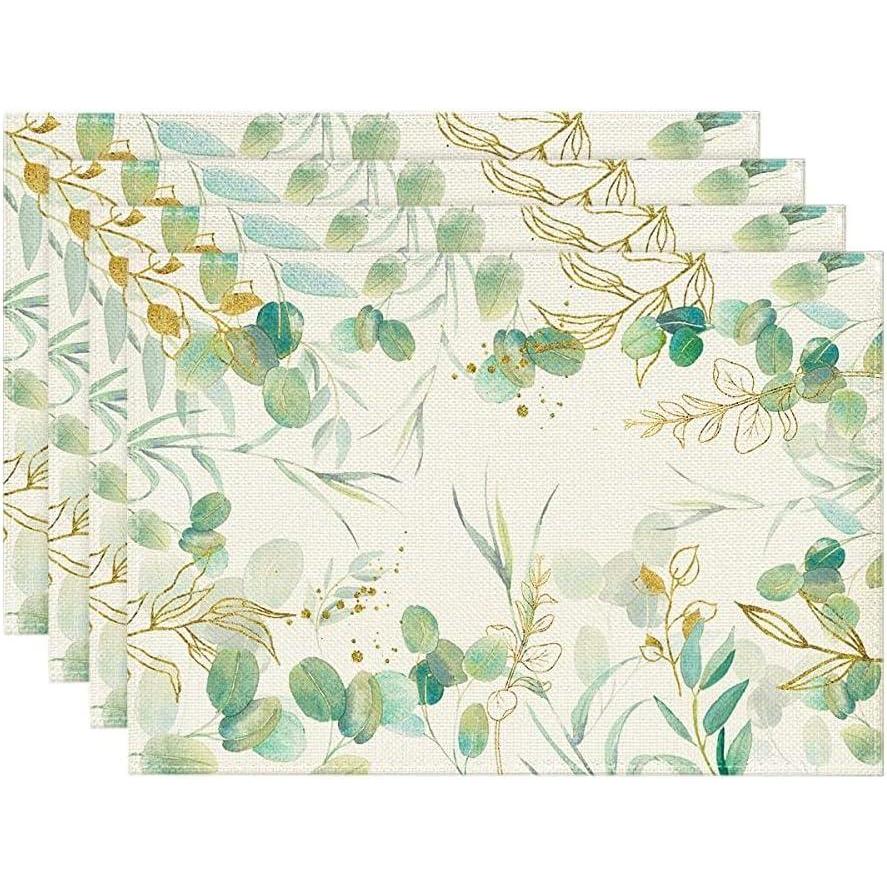 imageArtoid Mode Eucalyptus Summer Placemats Set of 6 12 x 18 Inch Spring Seasonal Wedding Party Decoration for Table DecorBeige