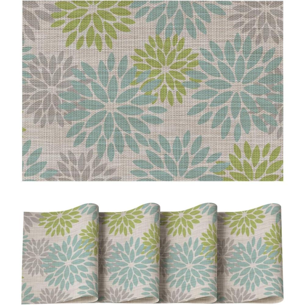 imageArtoid Mode Floral Vinyl Placemats Set of 4 Washable Heat Resistant NonSlip Woven Plastic PVC Place Mats for Farmhouse Holiday Party Kitchen Dining DecorSage