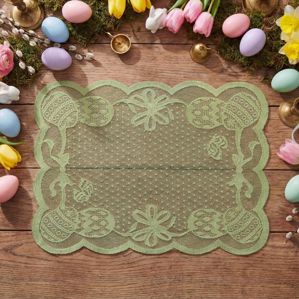 imageArtoid Mode Pink Eggs Lace Easter Placemats Set of 4 12x18 Inch Table Mats for Wedding Anniversary Party Dining Table DecorationGreen
