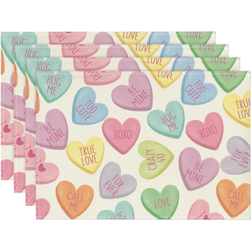 imageArtoid Mode Ture Love Heart Valentine Placemats Set of 4 12x18 Inch Seasonal Table Mats for Party Kitchen Dining DecorationPinkBlue