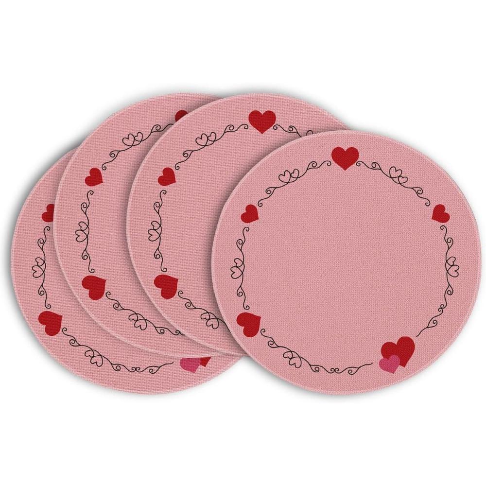 imageArtoid Mode Vintage Heart Valentine Round Placemats Set of 4 14 Inch Seasonal Holiday Round Table Mats for Party Kitchen Dining DecorationPink