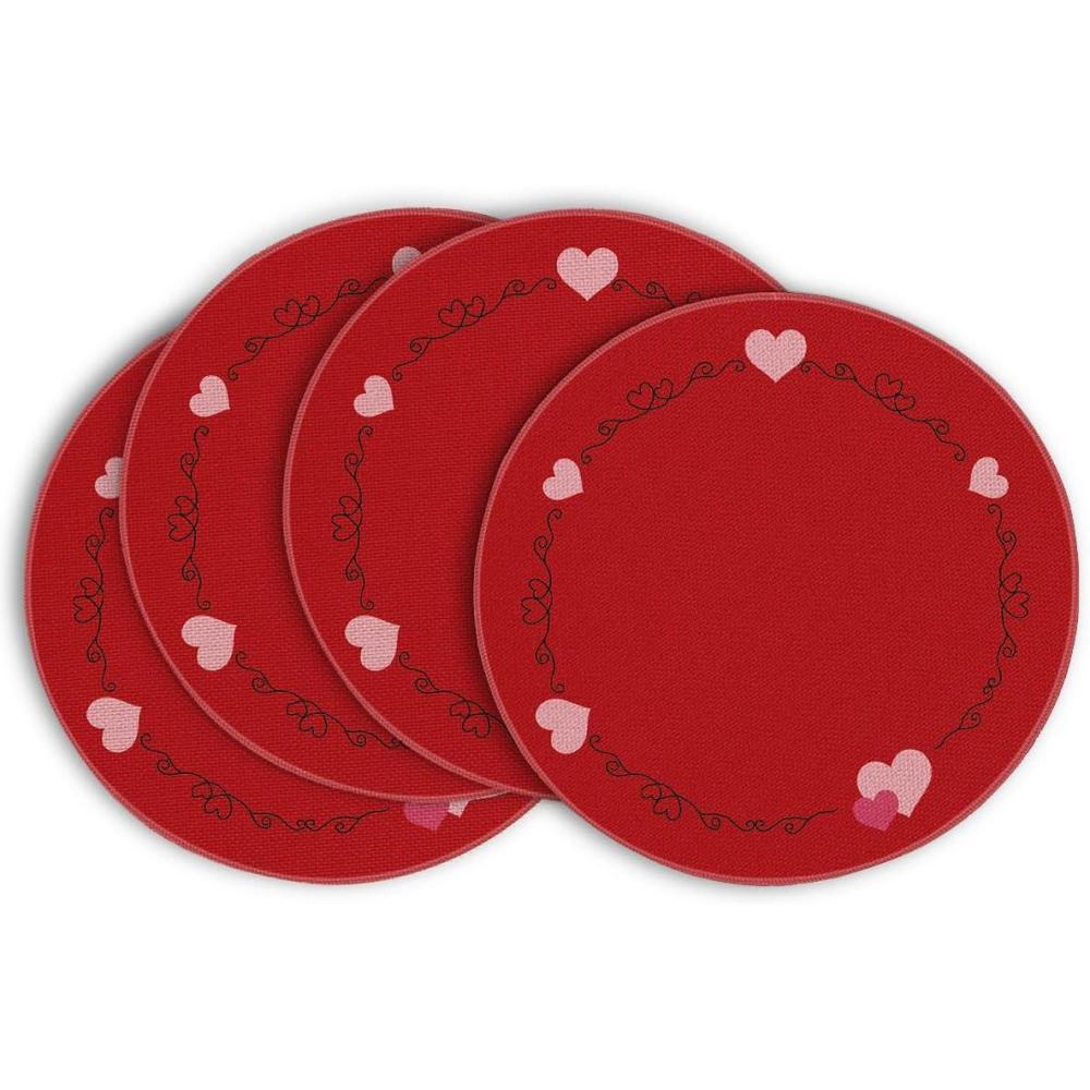 imageArtoid Mode Vintage Heart Valentine Round Placemats Set of 4 14 Inch Seasonal Holiday Round Table Mats for Party Kitchen Dining DecorationRed