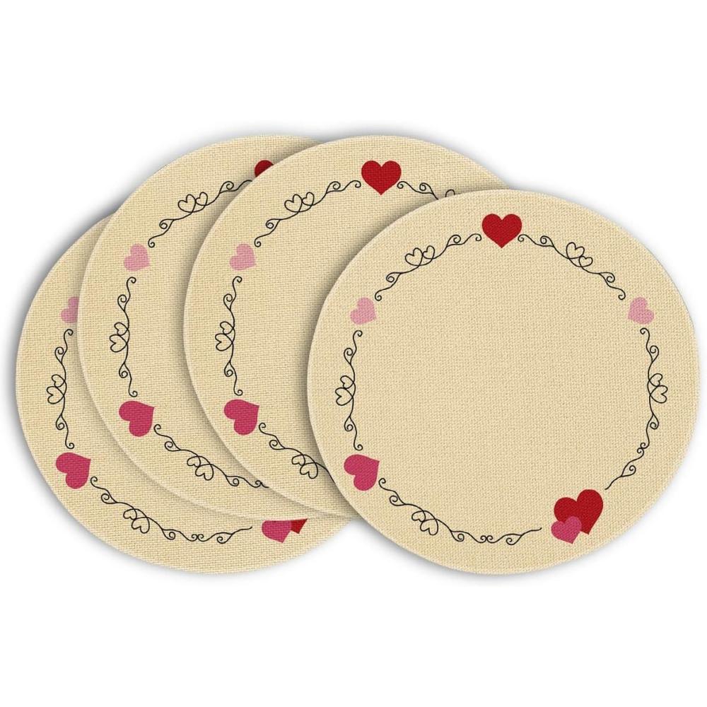 imageArtoid Mode Vintage Heart Valentine Round Placemats Set of 4 14 Inch Seasonal Holiday Round Table Mats for Party Kitchen Dining DecorationYellow