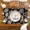 Artoid Mode Bunny Rabbit Eggs Flowers Easter Placemats Set of 4, 12×18 Inch Seasonal Spring Holiday Table Mats for Party Kitchen Dining Decoration(Black)