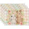 Artoid Mode Bunny Rabbit Leaves Floral Easter Place Mats 12×18 Inch Set of 4 and Table Runner 13×72 Inch