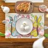 Artoid Mode Bunny Rabbits Eggs Easter Placemats Set of 4, 12×18 Inch Floral Bow Seasonal Spring Holiday Table Mats for Party Kitchen Dining Decoration(Beige)