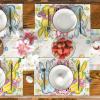 Artoid Mode Floral Bow Bunny Rabbits Eggs Easter Place Mats 12×18 Inch Set of 4 and Table Runner 13×72 Inch