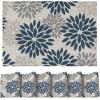 Artoid Mode Floral Vinyl Placemats Set of 4, Washable Heat Resistant Non-Slip Woven Plastic PVC Place Mats for Farmhouse Holiday Party Kitchen Dining Decor(Blue/Gray)