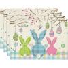 Artoid Mode Buffalo Plaid Bunny Egg Carrot Easter Placemats Set of 4, 12×18 Inch Seasonal Spring Table Mats for Party Kitchen Dining Decoration