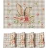 Artoid Mode Buffalo Plaid Rabbit Ears Flowers Vinyl Easter Placemats Set of 4, 12×18 Inch Wipeable Non-Slip PVC Place Mats for Party Kitchen Dining Decor