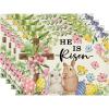 Artoid Mode Bunny Rabbits Flower Colorful Eggs Easter Placemats Set of 4, 12×18 Inch Seasonal Spring Table Mats for Party Kitchen Dining Decoration(Beige)