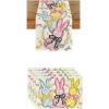 Artoid Mode Floral Bow Bunny Rabbits Eggs Easter Place Mats 12×18 Inch Set of 4 and Table Runner 13×72 Inch