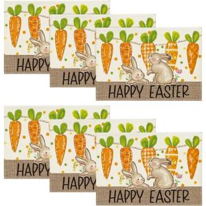 Artoid Mode Easter Round Placemats Set of 4, 14 Inch Bunnys Carrots Spring Farmhouse Round Table Mats for Easter Party Dining Decoration(Yellow)