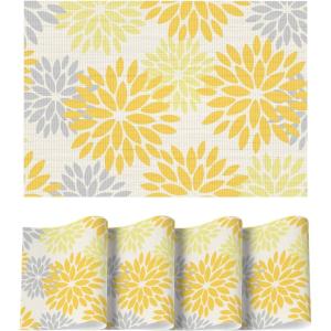Artoid Mode Floral Vinyl Placemats Set of 4, Washable Heat Resistant Non-Slip Woven Plastic PVC Place Mats for Farmhouse Holiday Party Kitchen Dining Decor(Beige/Yellow)