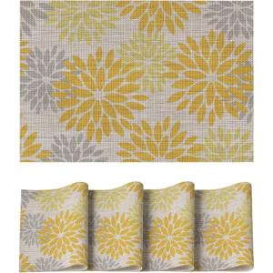 Artoid Mode Floral Vinyl Placemats Set of 4, Washable Heat Resistant Non-Slip Woven Plastic PVC Place Mats for Farmhouse Holiday Party Kitchen Dining Decor(Yellow)