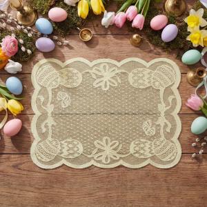Artoid Mode Pink Eggs Lace Easter Placemats Set of 4, 12×18 Inch Table Mats for Wedding Anniversary Party Dining Table Decoration(Beige)