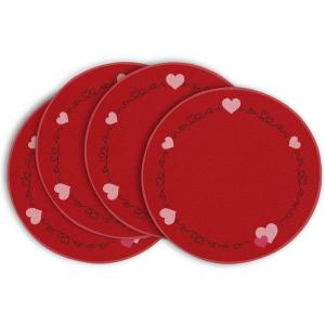 Artoid Mode Vintage Heart Valentine Round Placemats Set of 4, 14 Inch Seasonal Holiday Round Table Mats for Party Kitchen Dining Decoration(Red)