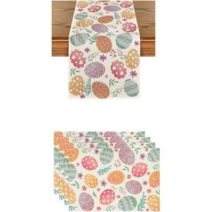 Artoid Mode Watercolour Easter Eggs Place Mats 12×18 Inch Set of 4 and Table Runner 13×72 Inch