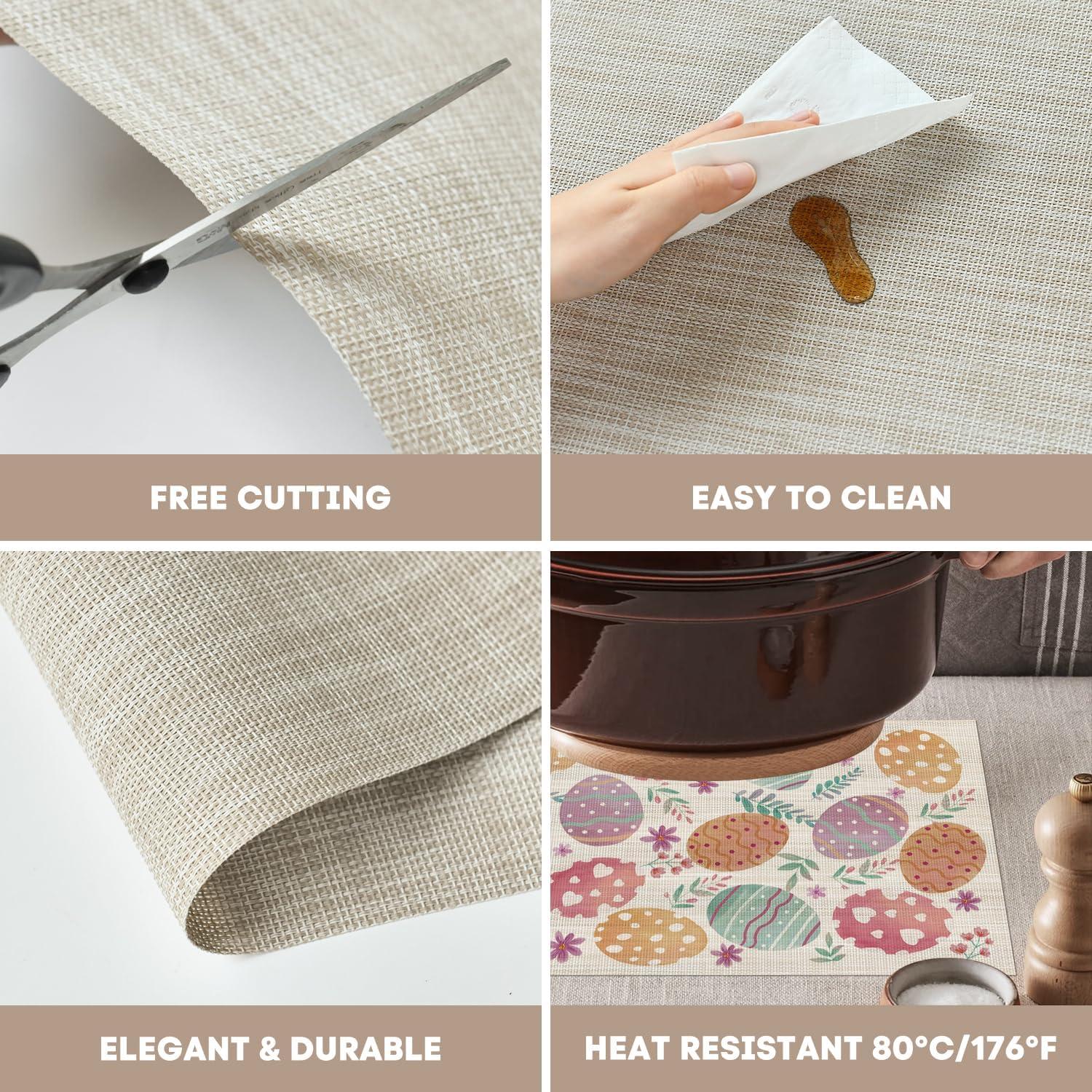 imageArtoid Mode Eggs Eucalyptus Flowers Vinyl Easter Placemats Set of 4 12x18 Inch Wipeable NonSlip Spring PVC Place Mats for Party Kitchen Dining Decor