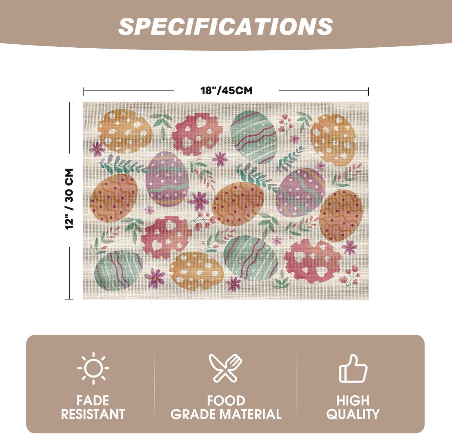 imageArtoid Mode Eggs Eucalyptus Flowers Vinyl Easter Placemats Set of 4 12x18 Inch Wipeable NonSlip Spring PVC Place Mats for Party Kitchen Dining Decor