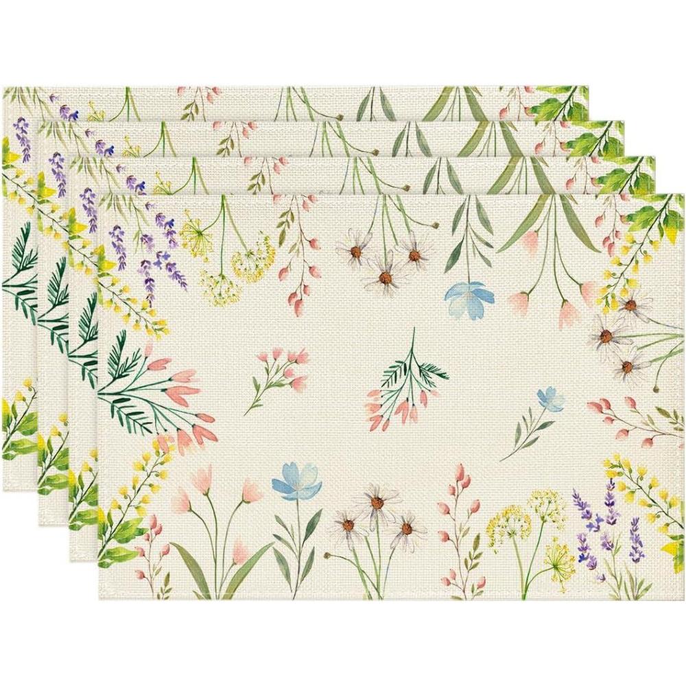 imageArtoid Mode Flowers Floral Summer Placemats Set of 4 12x18 Inch Seasonal Spring Table Mats for Party Kitchen Wedding Dining DecorationBeige