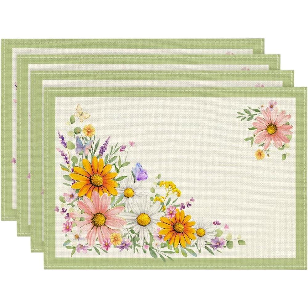 imageArtoid Mode Pink Sunflowers Butterfly Round Spring Placemats Set of 4 14 Inch Summer Round Table Mats for Dining DecorationGreen