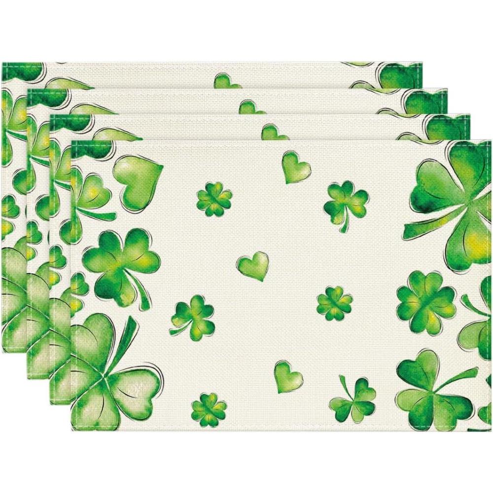 imageArtoid Mode Shamrock Round Placemats Set of 414 Inch Seasonal Spring Farmhouse Table Mats for Party Kitchen Dining DecorationBeige