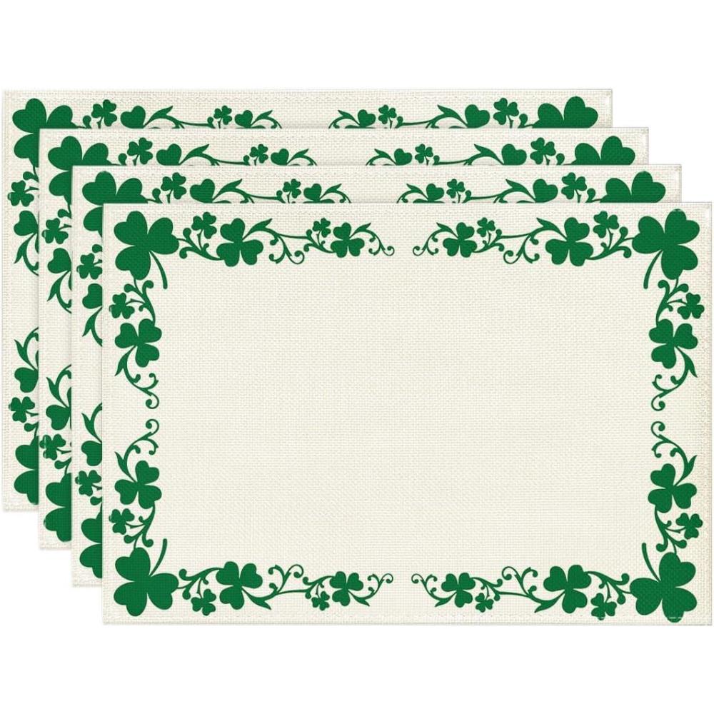 imageArtoid Mode Shamrocks Clover Pattern St Patricks Day Round Placemats Set of 4 14 Inch Lucky Irish Spring Table Mats for Party Kitchen Dining DecorationBeige