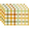 Artoid Mode Blue Pink Yellow Buffalo Plaid Placemats Set of 6, 12×18 Inch Seasonal Easter Table Mats for Party Kitchen Dining Decoration(Orange)