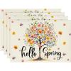 Artoid Mode Floral Tree Leaves Hello Spring Placemats Set of 4, 12×18 Inch Seasonal Summer Holiday Table Mats for Party Kitchen Dining Decoration