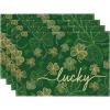 Artoid Mode Lucky Shamrocks Round St. Patrick’s Day Placemats Set of 4, 14 Inch Seasonal Clover Spring Round Table Mats for Kitchen Dining Decoration(Green)
