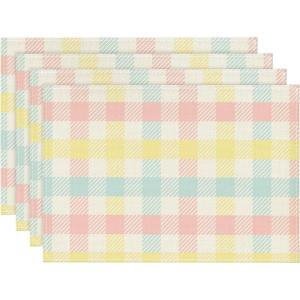 Artoid Mode Blue Pink Yellow Buffalo Plaid Placemats Set of 6, 12×18 Inch Seasonal Easter Table Mats for Party Kitchen Dining Decoration(Pink/Blue)