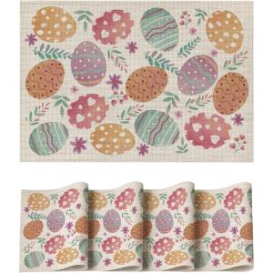 Artoid Mode Eggs Eucalyptus Flowers Vinyl Easter Placemats Set of 4, 12×18 Inch Wipeable Non-Slip Spring PVC Place Mats for Party Kitchen Dining Decor