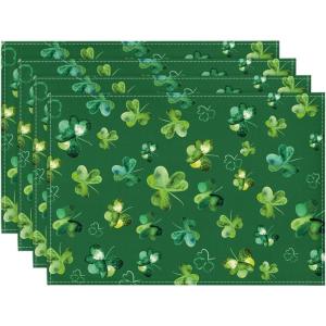 Artoid Mode Lucky Shamrock St. Patrick’s Day Round Placemats Set of 4,14 Inch Seasonal Spring Farmhouse Table Mats for Party Kitchen Dining Decoration(Green)