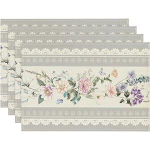 Artoid Mode Pink Printed Lace Floral Spring Placemats Set of 4, 12×18 Inch Seasonal Summer Holiday Table Mats for Party Kitchen Dining Decoration(Gray)