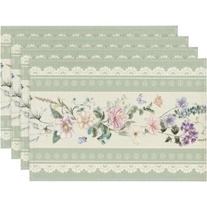 Artoid Mode Pink Printed Lace Floral Spring Placemats Set of 4, 12×18 Inch Seasonal Summer Holiday Table Mats for Party Kitchen Dining Decoration(Green)