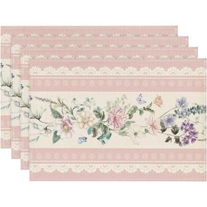 Artoid Mode Pink Printed Lace Floral Spring Placemats Set of 4, 12×18 Inch Seasonal Summer Holiday Table Mats for Party Kitchen Dining Decoration(Pink)