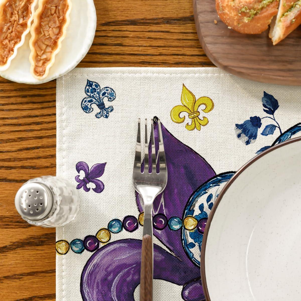 image:imageArtoid Mode Blue and White Iris Mardi Gras Spring Placemats Set of 4 12x18 Inch Seasonal Spring Holiday Table Mats for Party Kitchen Dining Decoration