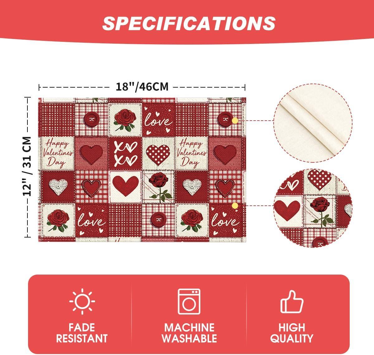 image:imageArtoid Mode Buffalo Plaid Love Hearts Valentine Placemats Set of 4 12x18 Inch Anniversary Wedding Table Mats for Party Kitchen Dining Decoration