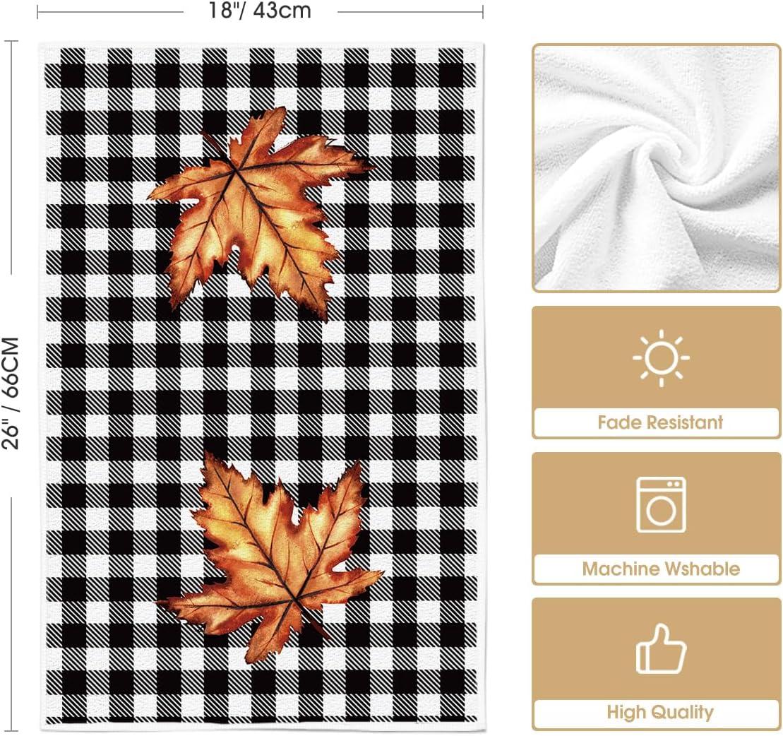 image:imageArtoid Mode Buffalo Plaid Pumpkin Hello Fall Kitchen Towels Dish Towels 18x26 Inch Decoration Hand Towels Set of 4Black